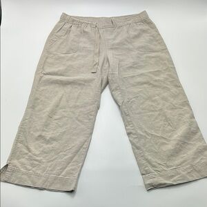 Ellen Tracy Linen Wide Leg Pants Medium Women's Beige Elastic Waist Drawstrings